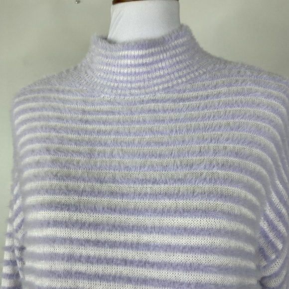 Chico's Zenergy Striped Fuzzy Mock Neck Sweater Sz. 1 (M) Purple - Picture 5 of 12